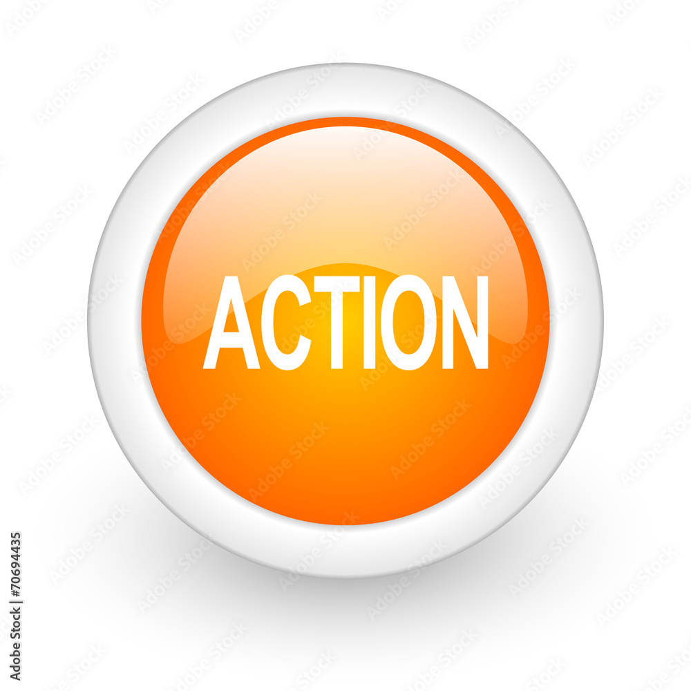 action orange glossy web icon on white background. action orange glossy web icon on white background.