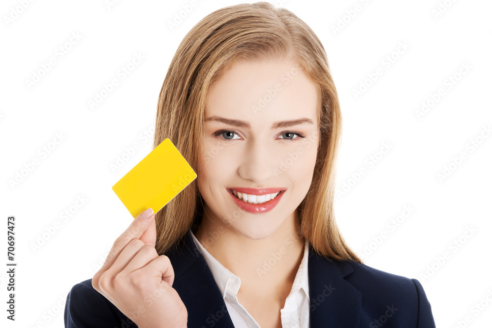 Beautiful smiling businesswoman with businesscard Beautiful smiling businesswoman with businesscard