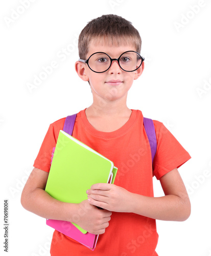 Little schoolboy isolated o...