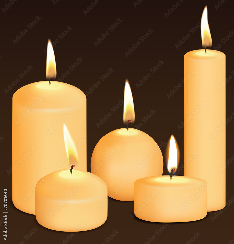Set of candles at dark. Vector illustration Set of candles at dark. Vector illustration