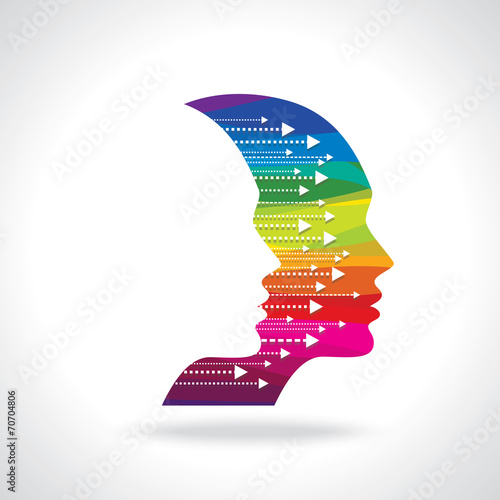 Thoughts and options. vector illustration of head with arrows