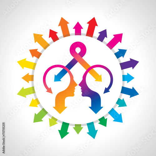 Thoughts and options. vector illustration of head with arrows