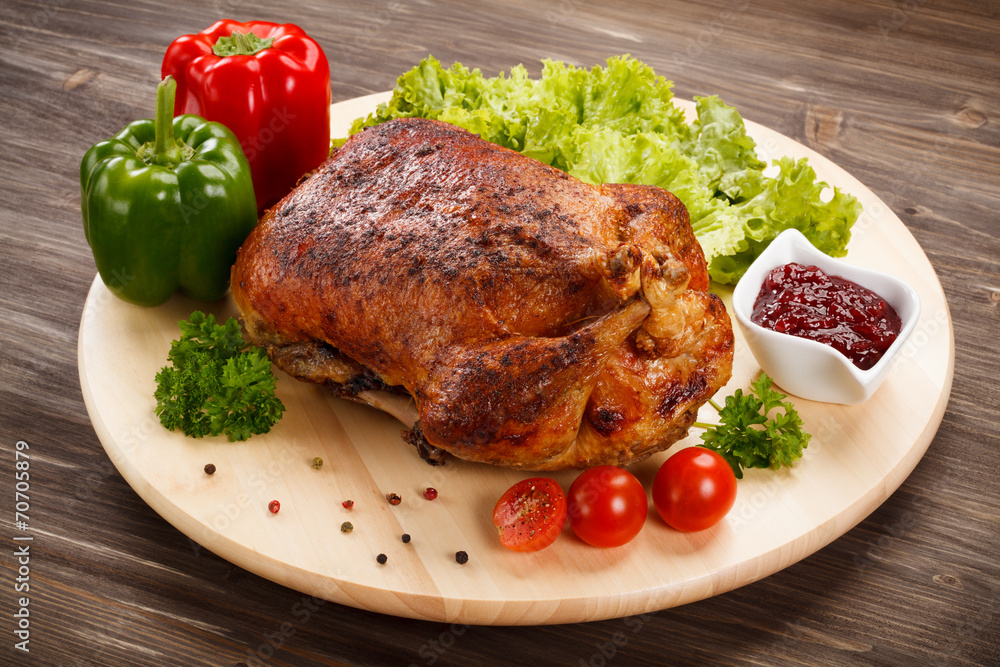 Roast duck on cutting board Roast duck on cutting board
