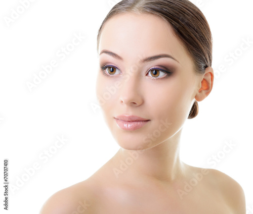 Beauty portrait of young woman with beautiful healthy face with