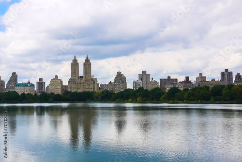New York City Central Park reservoir and West Side midtown Manha