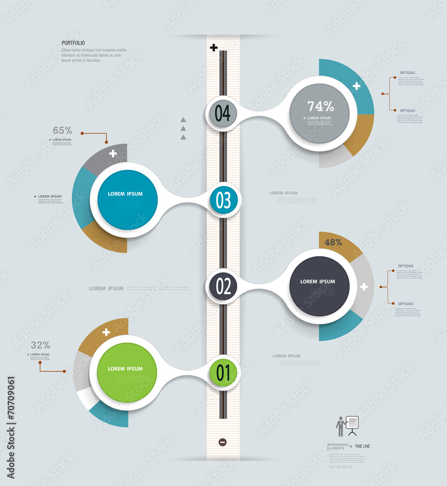 Timeline Infographics template. Step by step number options