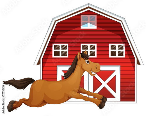 Horse and barn