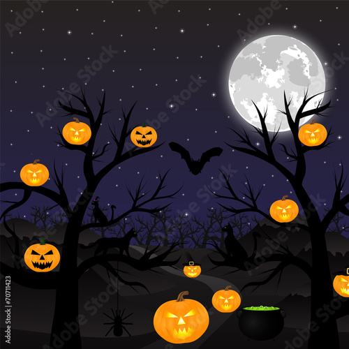 Night landscape in the full moon Halloween
