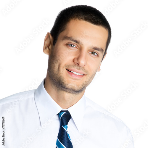 Portrait of happy smiling businessman, isolated