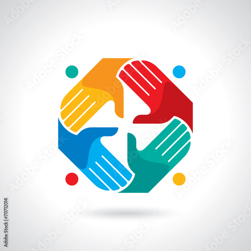 Teamwork symbol. Multicolored hands