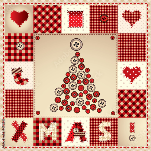 card "Merry Christmas" with Christmas tree