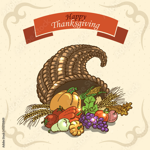 Thanksgiving Day. Greeting Card on paper background
