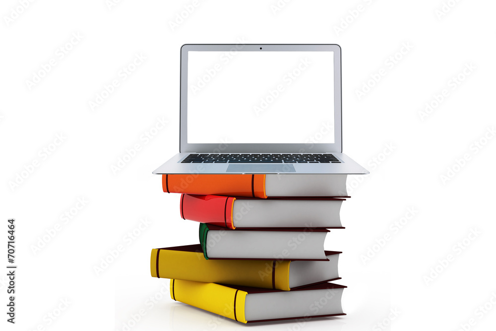 laptop library book - obrazy, fototapety, plakaty 