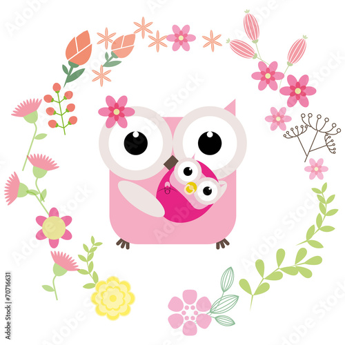 Cute owls with flowers