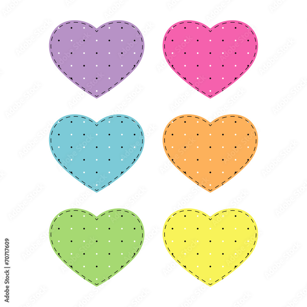 Set of colorful hearts on a white background