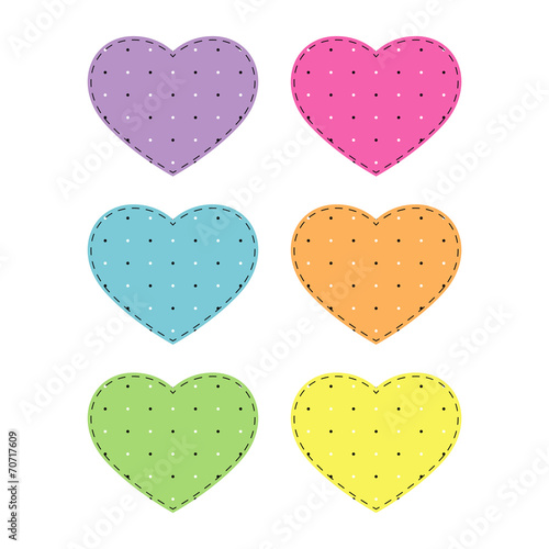 Set of colorful hearts on a white background