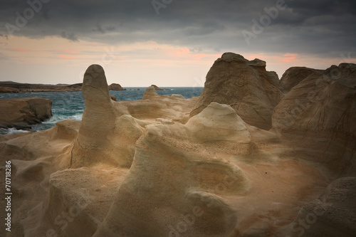 Rock formations in Milos, Greece.