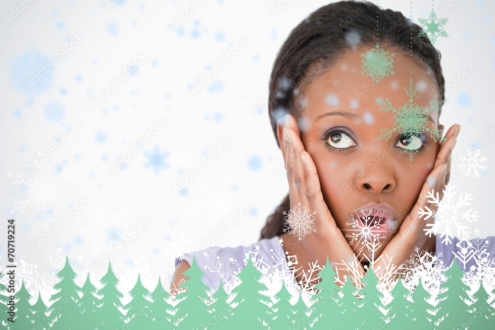 Close up of woman being afraid against a white background Close up of woman being afraid against a white background