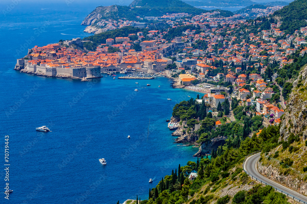 Top view of the seacoast of Dubrovnik, Croatia.