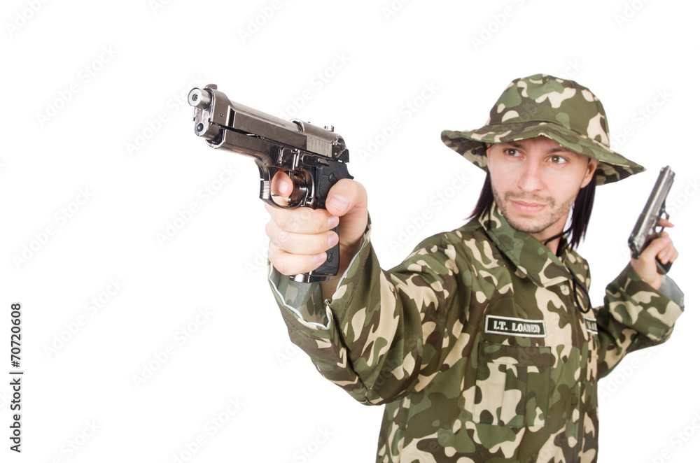 Funny soldier in military concept Funny soldier in military concept