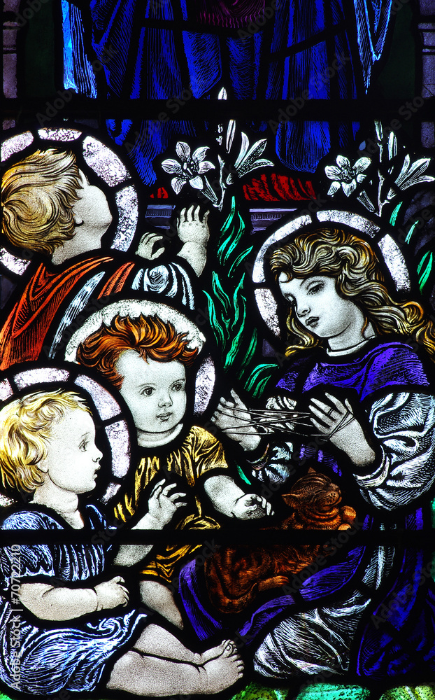 Playing children in stained glass