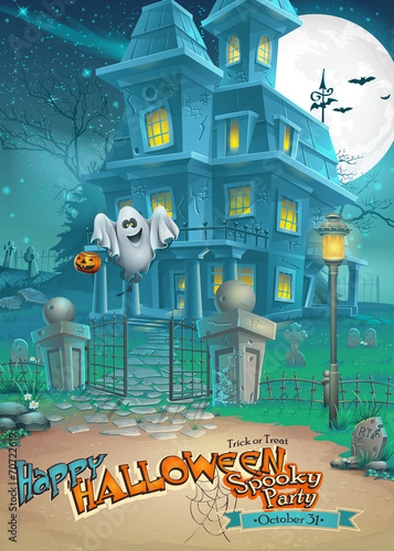 mysterious Halloween haunted house and fun ghost