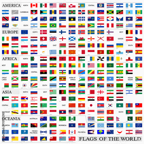 World flags with proportion 3:5, by continents