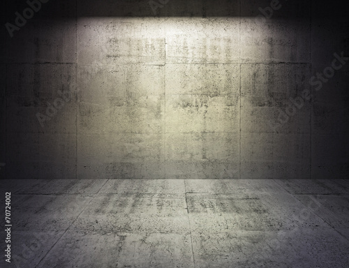 Abstract dark concrete 3d interior with spot light on the wall