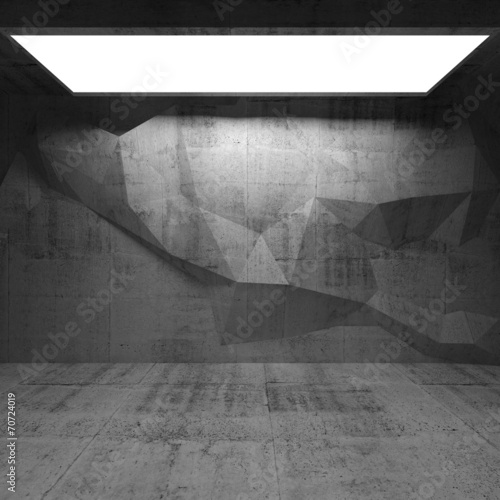 Abstract concrete interior with polygonal pattern on the wall
