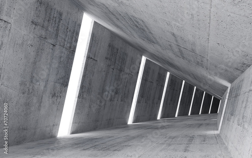 Empty abstract concrete interior, 3d render of pitched tunnel