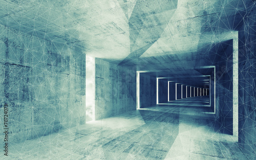 3d render, green blue toned abstract empty concrete interior bac