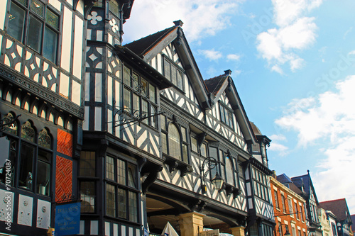 Tudor black and white buildings in England