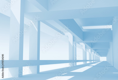 Abstract architecture 3d background with perspective view of blu
