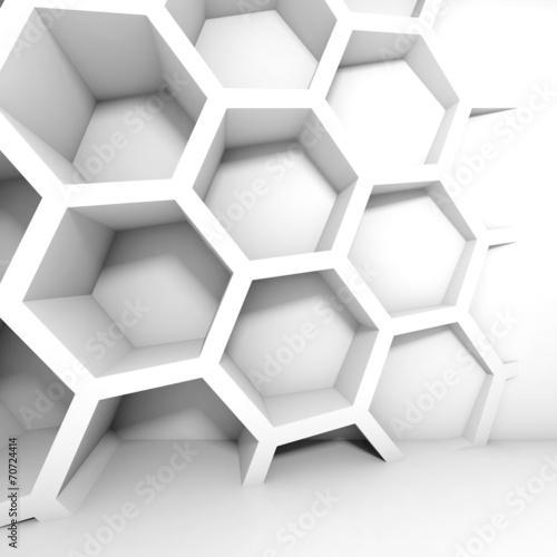 Abstract white 3d interior with honeycomb on the wall #70724414