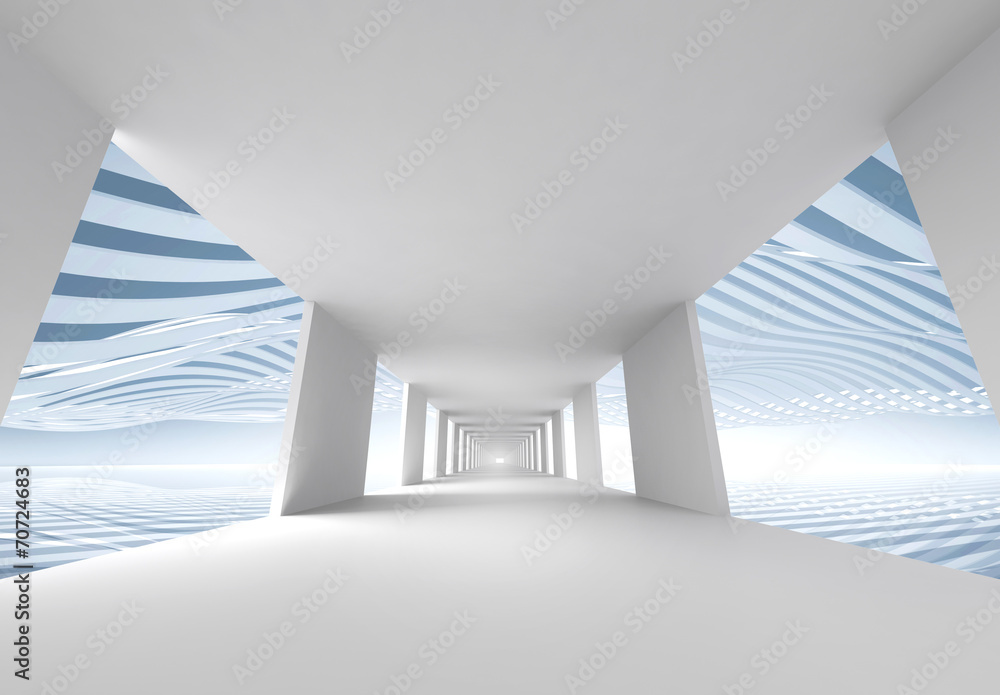 Obraz premium Abstrakcjonistyczny 3d architektury tło, pusty biały korytarz