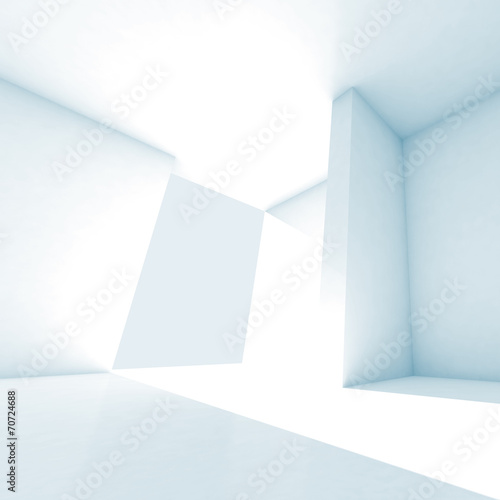 Abstract empty room 3d interior with white walls and bright beam