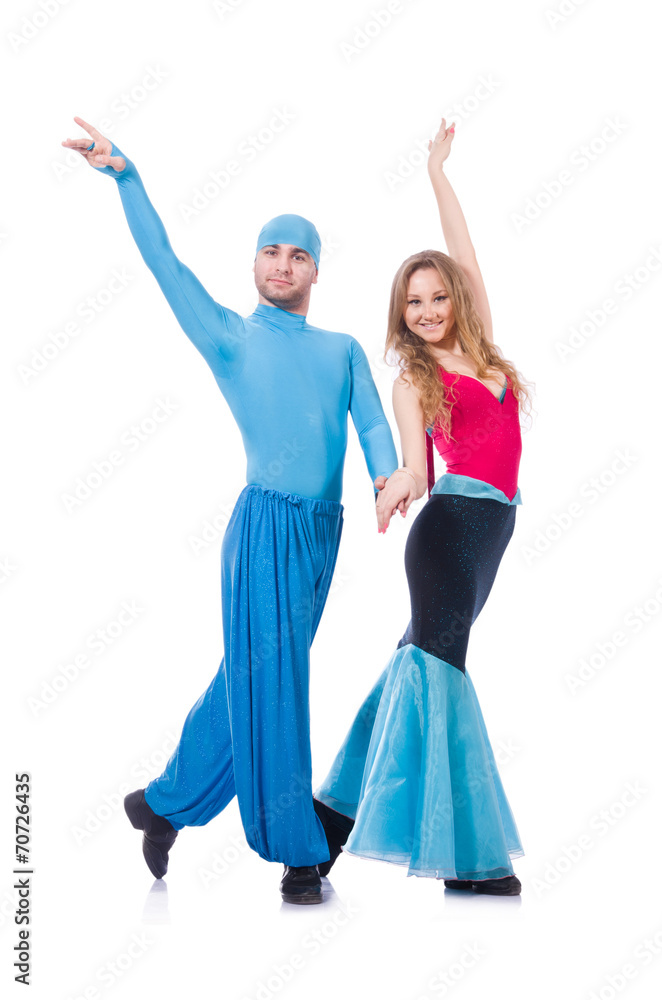 Pair of dancers dancing modern dance isolated on white Pair of dancers dancing modern dance isolated on white