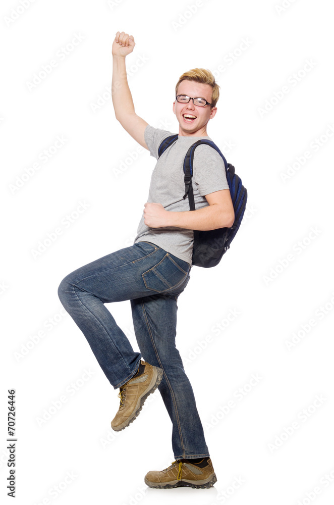 Student with backpack isolated on the white Student with backpack isolated on the white