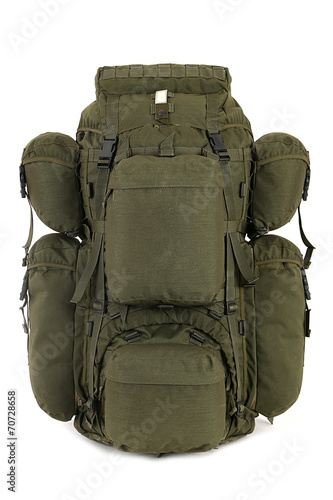 Canvastavla Military backpack isolated on white.