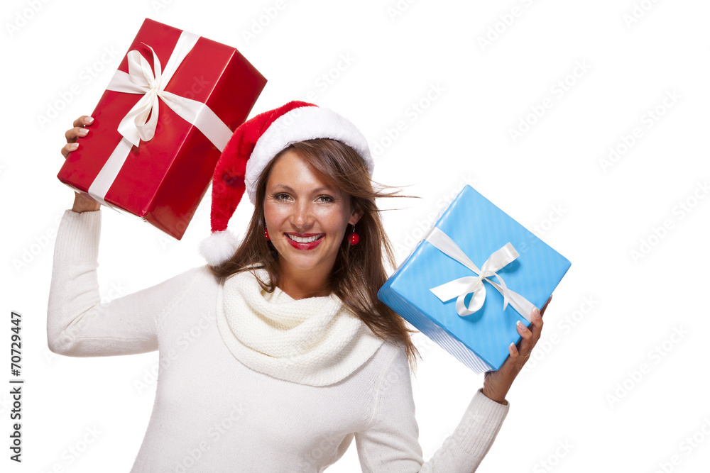 Vivacious woman in a Santa hat celebrating Xmas Vivacious woman in a Santa hat celebrating Xmas