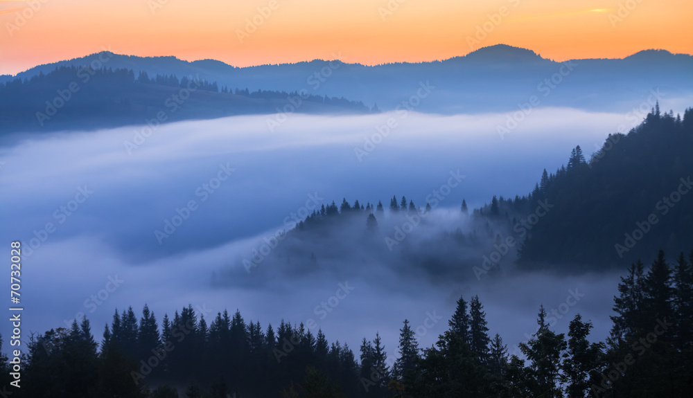 Fototapeta premium Majestic sunset in the mountains landscape. Carpathian, Ukraine