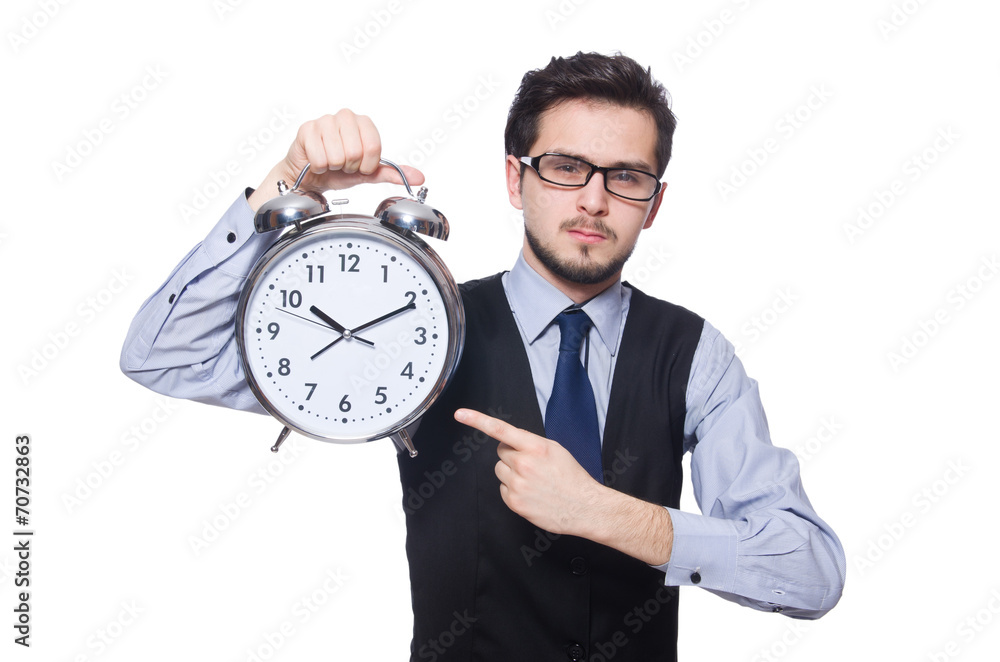 Businessman with clock isolated on white Businessman with clock isolated on white