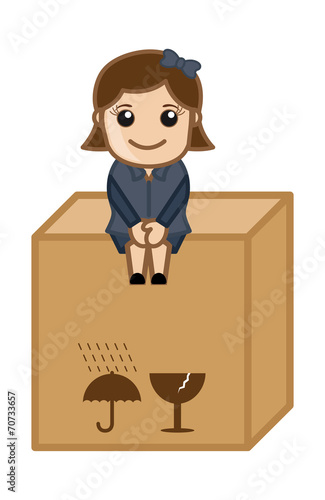 Sitting on a Fragile Box - Vector Illustration