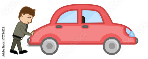 Pushin a Car Vector - Vector Illustration