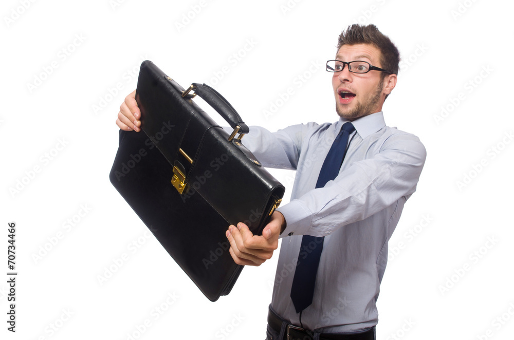 Funny young businessman isolated on white Funny young businessman isolated on white