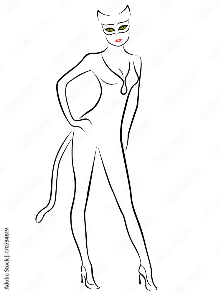 Cat Woman black contour with mask Cat Woman black contour with mask