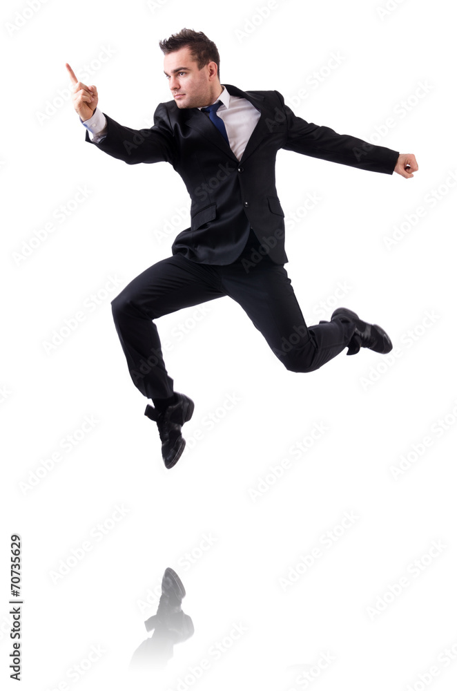 Jumping businessman isolated on the white