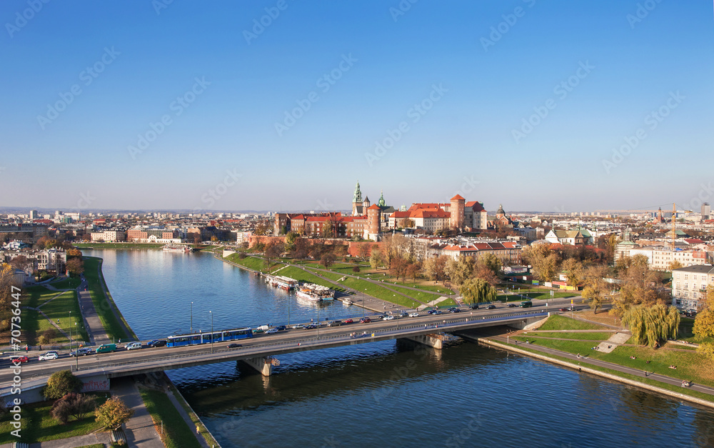 Poland: Krakow panorama with Wawel Castle in autumn