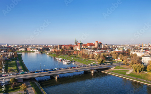 Poland: Krakow panorama with Wawel Castle in autumn
