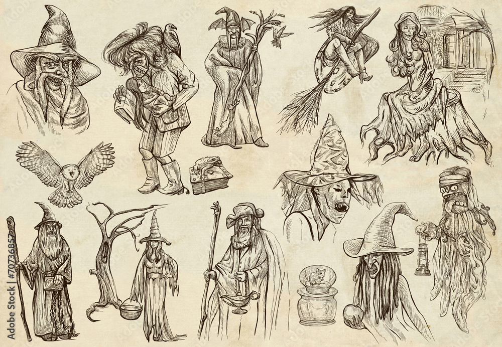 Halloween, Wizard and Witches - An hand drawn vector pack